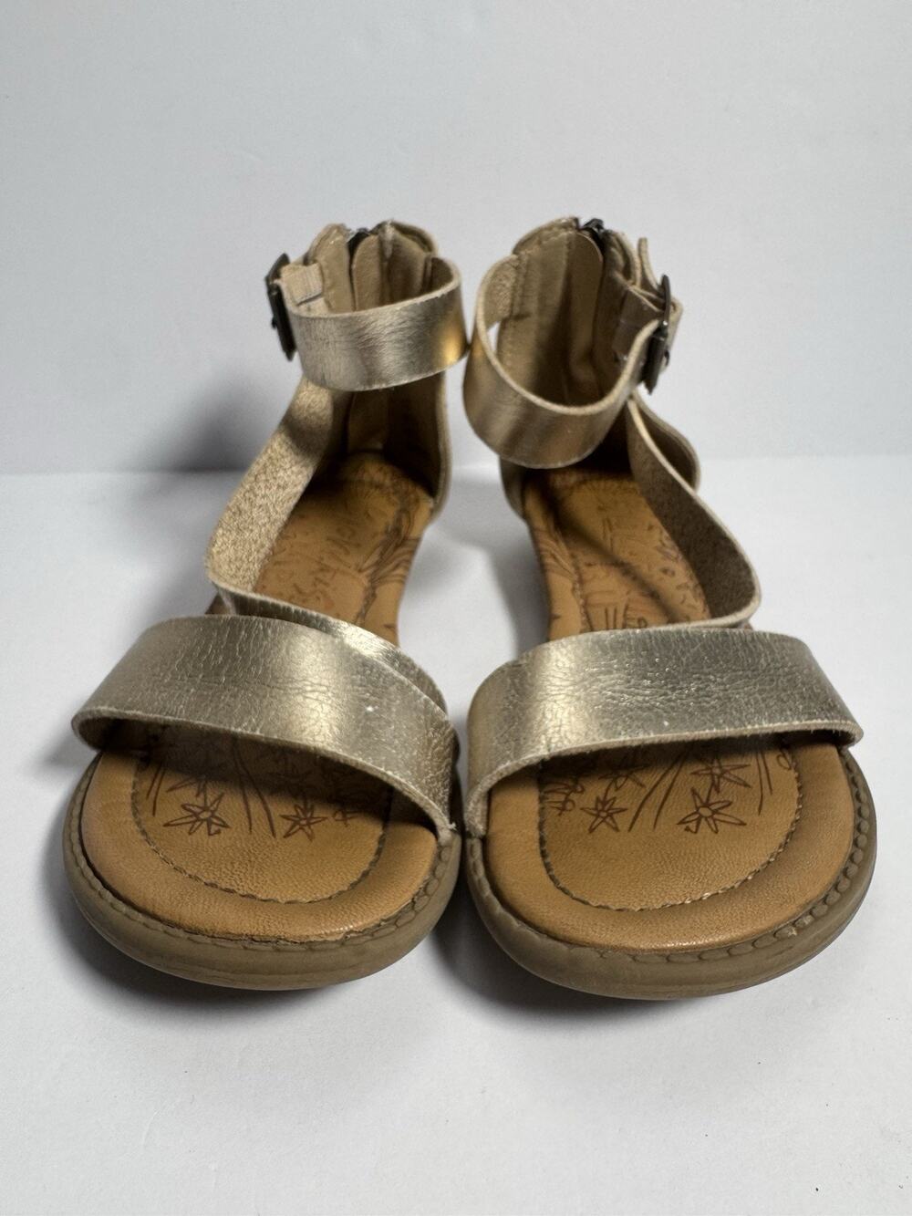 Blowfish Malibu Girls Gold Metallic Ankle Strap Sandals Size 13 Zip Back